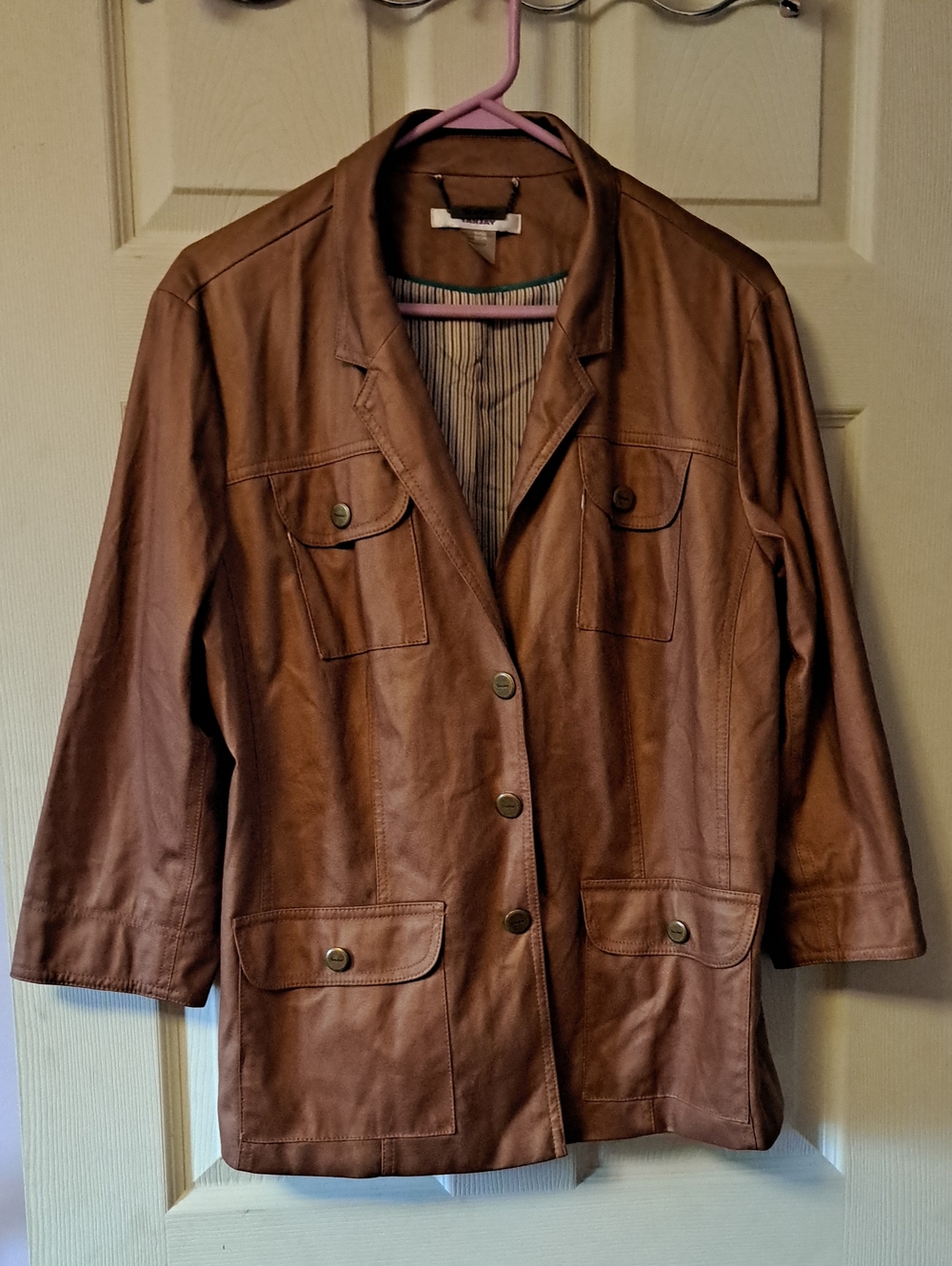 TanJay Women's Brown Leather Look Blazer Jacket
